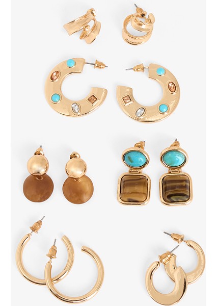 Altın Rengi Lucia 6'lı Küpe Seti