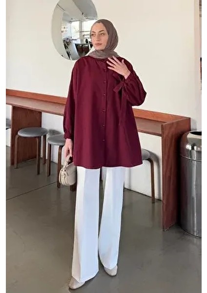 Kol Detaylı Gömlek Bordo