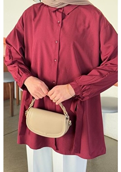 Kol Detaylı Gömlek Bordo modelleri