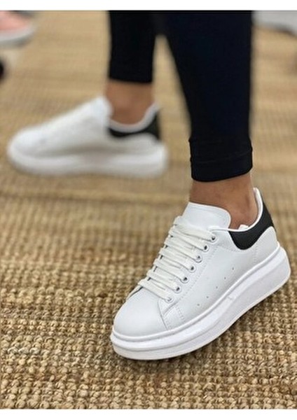 Kadın Erkek Unisex Bağcıklı Deri Yüksek Tabanlı Rahat Günlük Spor Ayakkabı Sneaker
