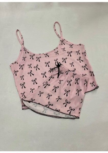 Kurdele Desenli Kadın Şortlu Pijama Takımı