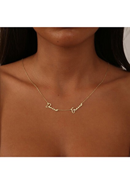 925 Ayar Gümüş Kaplama Veya 2'li 3'lü 4'lü Isimli Kolye-18 Ayar Altın Kaplama El Yazısı Çoklu Isim