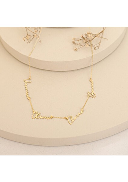 925 Ayar Gümüş Kaplama Veya 2'li 3'lü 4'lü Isimli Kolye-18 Ayar Altın Kaplama El Yazısı Çoklu Isim