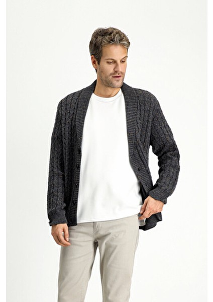 Desenli Yünlü Triko Hırka Örme Kumaş ile Şal Yaka Tasarım Kış Sezonu için Erkek