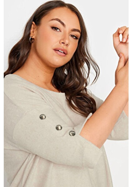 Büyük Beden Yarım Kollu Kadın Kazak Bisiklet Yaka Yumuşak Dokulu Düğme Detaylı fiyatları