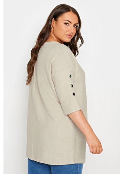 Büyük Beden Yarım Kollu Kadın Kazak Bisiklet Yaka Yumuşak Dokulu Düğme Detaylı fırsatları
