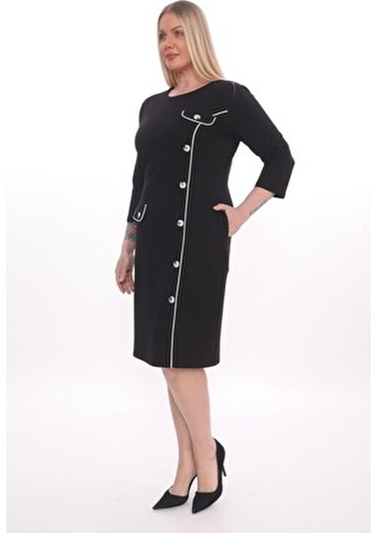 x Modapo Kadın Düğmeli Büyük Beden Triko Elbise Klasik Siyah Stil fiyatları