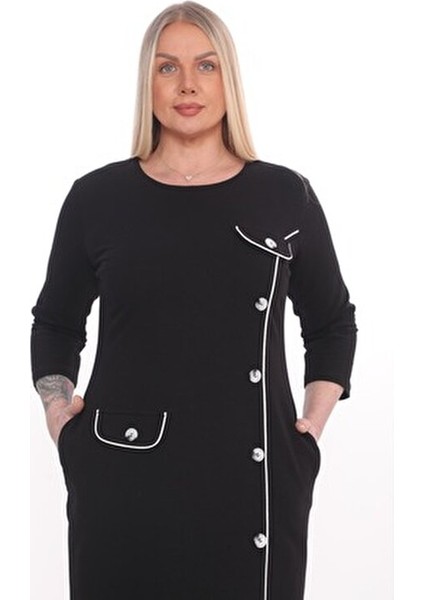 x Modapo Kadın Düğmeli Büyük Beden Triko Elbise Klasik Siyah Stil modelleri