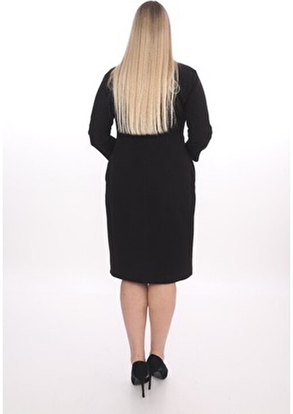x Modapo Kadın Düğmeli Büyük Beden Triko Elbise Klasik Siyah Stil fırsatları