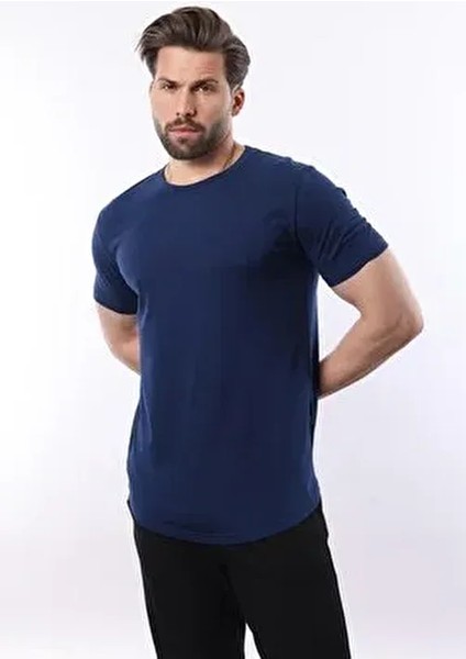 Lacivert Erkek Tişört 4951 Kısa Kol Günlük Stil %100 Pamuk Düz Desen fırsatları