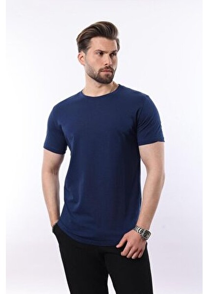 Lacivert Erkek Tişört 4951 Kısa Kol Günlük Stil %100 Pamuk Düz Desen indirimleri