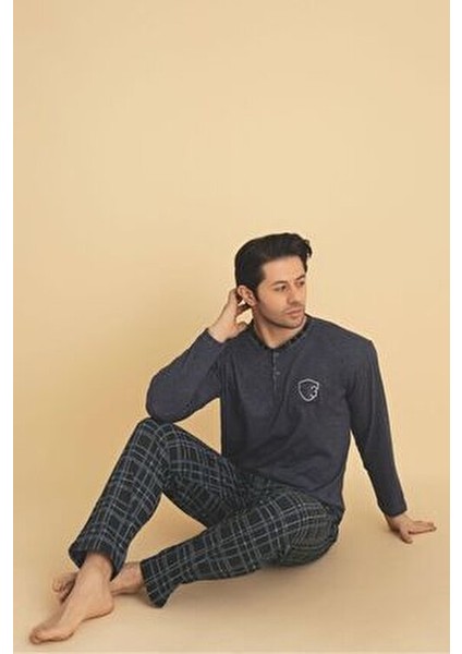 Ercan Erkek Alt Kareli Üst Yaka Düğmeli Koyu Gri Pjm Tkm