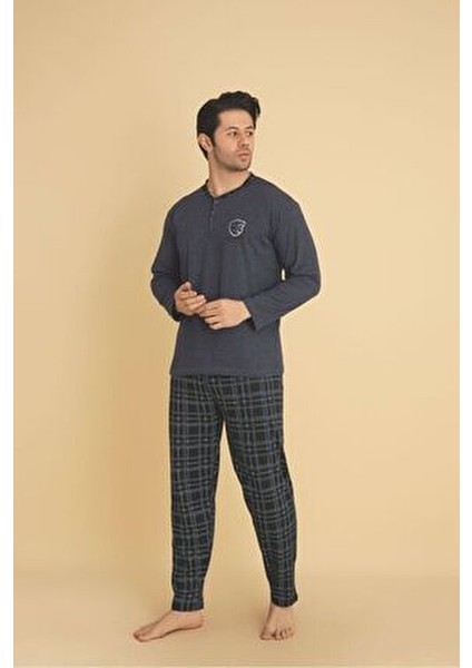 Ercan Erkek Alt Kareli Üst Yaka Düğmeli Koyu Gri Pjm Tkm fiyatları