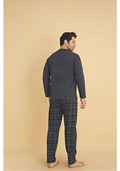 Ercan Erkek Alt Kareli Üst Yaka Düğmeli Koyu Gri Pjm Tkm modelleri