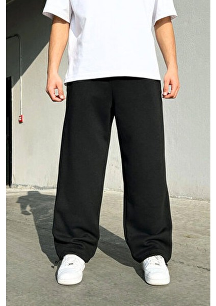 Ayarlanabilir Paçalı Bol Eşofman Altı Siyah Gri Füme