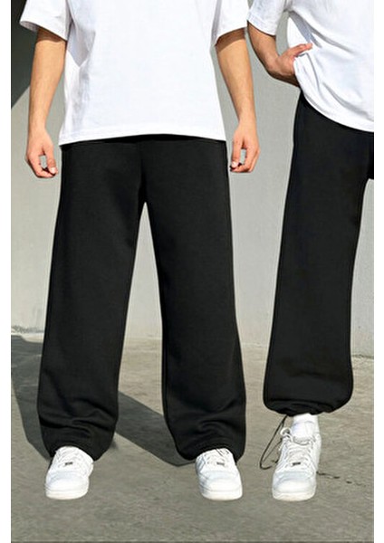 Ayarlanabilir Paçalı Bol Eşofman Altı Siyah Gri Füme