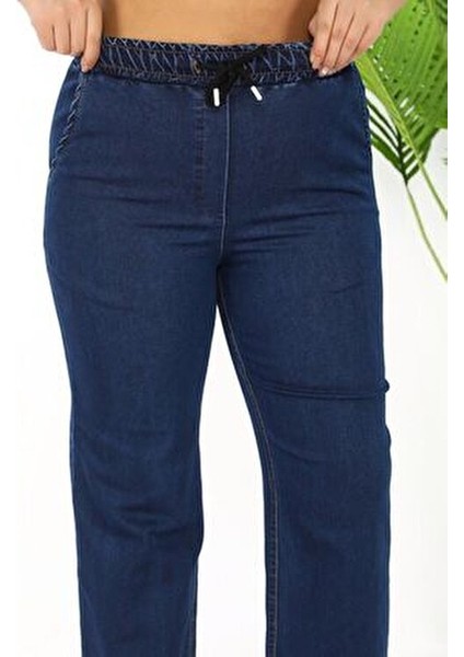 Beli Lastikli Bol Paça Kot Pantolon Likralı Yüksek Bel Lacivert G115-1 fiyatları