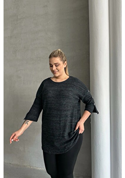 Büyük Beden Yarım Kollu Bisiklet Yaka Düğme Detaylı Kırçıllı Kazak 303691 fiyatları