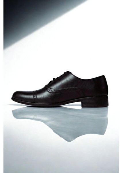 Klasik Fantazi Bağcıklı Erkek Ayakkabı Ortopedik Kauçuk Tabanlı Suni Deri Siyah