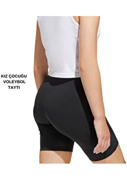 Çocuk Voleybol Taytı-Kız Çocuğu Kısa Tayt-Kız Çocuğu Spor Taytı Siyah fırsatları