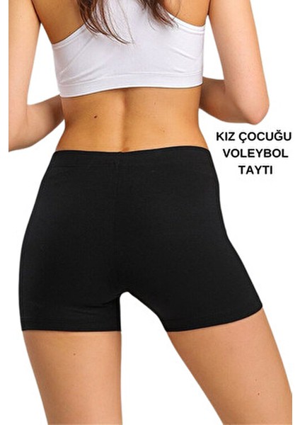 Çocuk Voleybol Taytı-Kız Çocuğu Kısa Tayt-Kız Çocuğu Spor Taytı Siyah