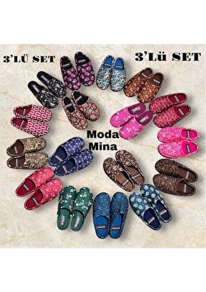 Kadın Ev Terlik ( 3lü Set ) Halı Terliği Zenne Gezer Gondol Kadın Terlik fiyatları
