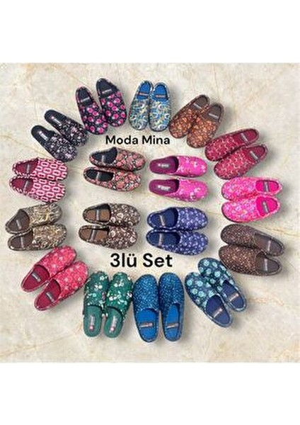Kadın Ev Terlik ( 3lü Set ) Halı Terliği Zenne Gezer Gondol Kadın Terlik