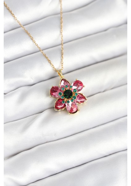 Zincirli Pembe Çiçek Model Kadın Kolye - EBJ250927W38003