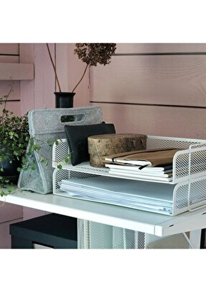 Metal Evrak Rafı 34X24X7 cm 4'lü Set Katlı Dosyalık Beyaz Raf Çelik Dosyalama
