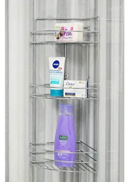 Paslanmaz Krom 3 Katlı Banyo Köşeliği - Şampuanlık, Köşelik Banyo Rafı, Dayanıklı ve Şık Tasarım