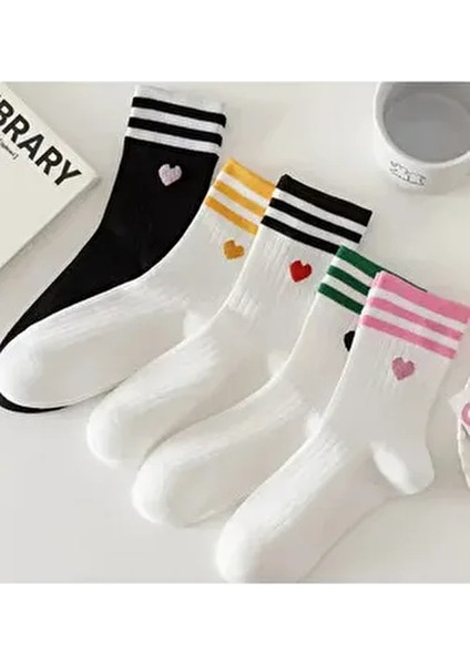 5 Çift Çizgili Tenis Çorap Fitilli Çorap Kalpli Çorap Tenis Çorap
