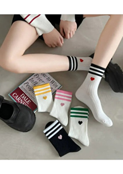 5 Çift Çizgili Tenis Çorap Fitilli Çorap Kalpli Çorap Tenis Çorap modelleri