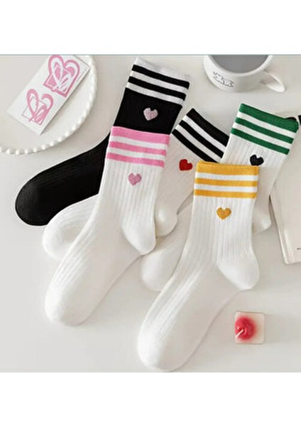 5 Çift Çizgili Tenis Çorap Fitilli Çorap Kalpli Çorap Tenis Çorap fırsatları