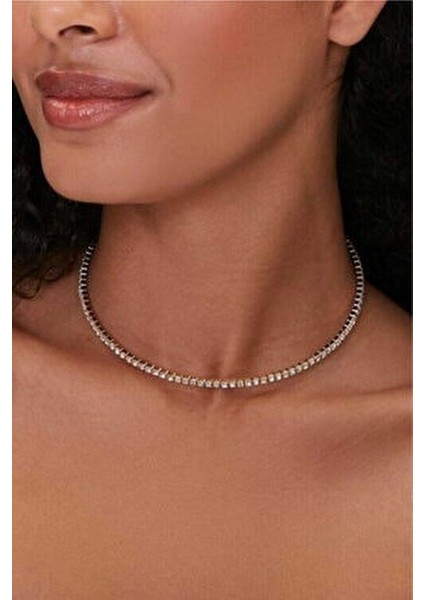 Kadın Zirkon Taşlı Su Yolu Choker Kolye 2mm