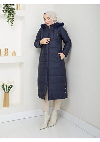 Kışlık Kapitone Şişme Kadın Kaban Kapşonlu Araboy Fermuarlı 20250