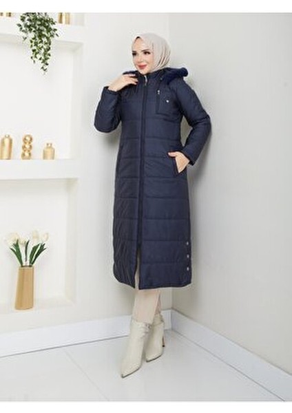 Kışlık Kapitone Şişme Kadın Kaban Kapşonlu Araboy Fermuarlı 20250