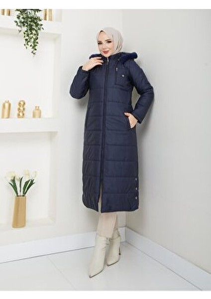 Kışlık Kapitone Şişme Kadın Kaban Kapşonlu Araboy Fermuarlı 20250