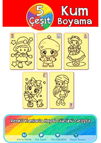 Kırmızı Prenses Paket 5 Farklı Kum Boyama Etkinliği A4 Boyutu Karton 3+ Yaş İçin Eğlenceli Aktivite fiyatları