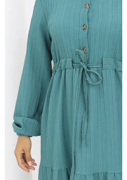 Kolu Lastikli Belden Bağlamalı Elbise 2158-04 Petrol indirimleri