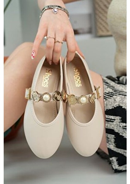 Kadın Bej Cild Günlük Babet Tokalı Ayarlanabilir Hafif Rahat Ayakkabı