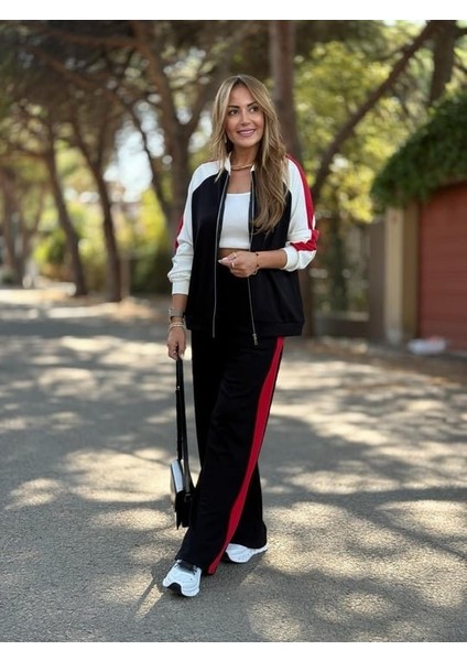 Eyesof Kadın Hakim Yaka Şerit Detay Hırka ve Bol Paça Pantolon Ikili Takım