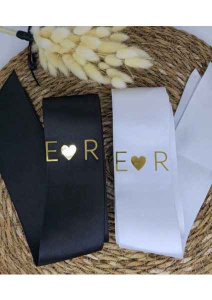 Nişan Düğün Gelin Damat Isimli Kalp Detaylı Takı Kurdelesi 2 Adet 2 Metre