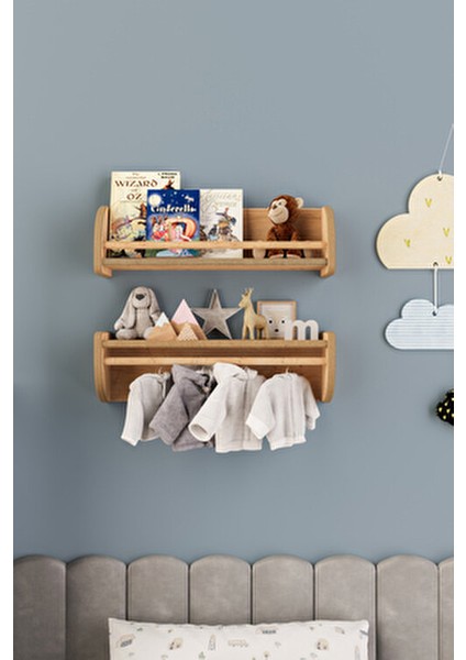 Montessori Ikili Çok Amaçlı Mdflam Dekoratif Duvar Rafı - Safir Meşe fiyatları