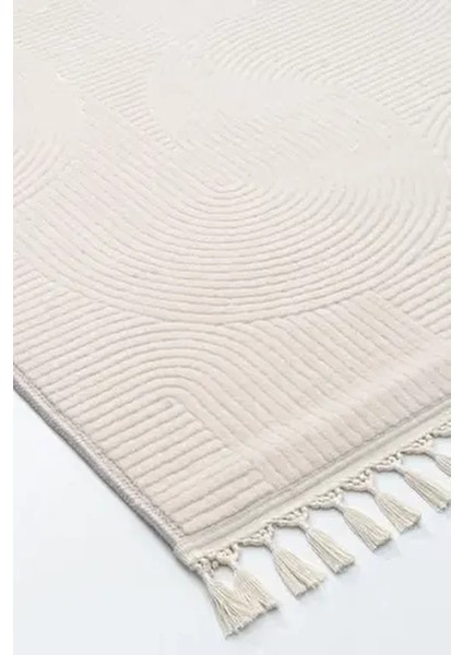 Rölyef Joy Krem Kaymaz Taban Kesme Halı Yolluk Pon Pon