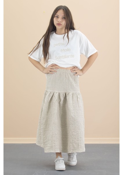 Bej Kız Çocuk Kısa Kol Tişörtlü Etekli Takım 20548