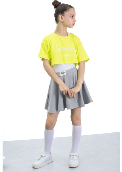 Gri Beli Lastikli Fitilli Kız Çocuk Tenis Eteği 21043 fiyatları