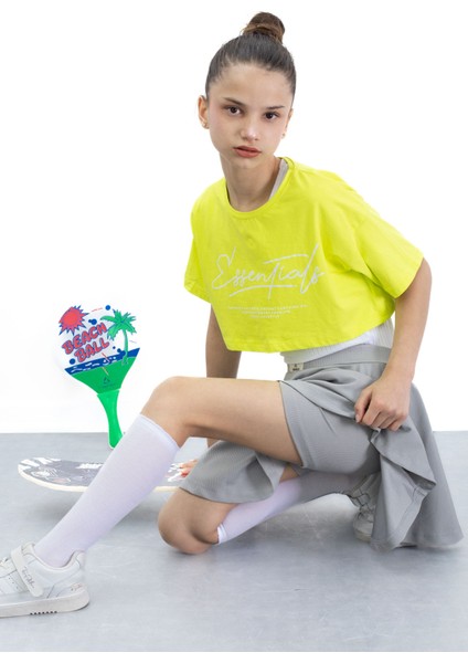 Gri Beli Lastikli Fitilli Kız Çocuk Tenis Eteği 21043 modelleri