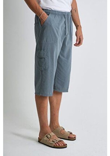 Erkek Kargo Cep %100 Pamuk Keten Görünümlü Kapri E207