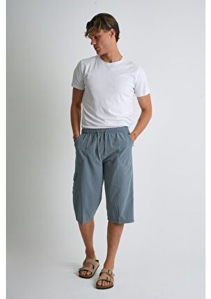 Erkek Kargo Cep %100 Pamuk Keten Görünümlü Kapri E207