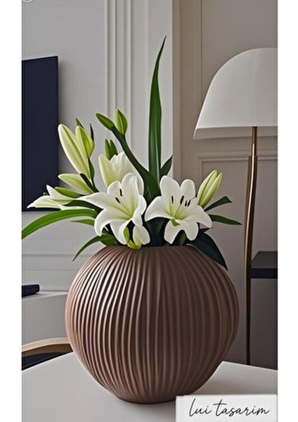 Avangart Trend Avrupa Kahve Rengi Kuru Çiçek Dekor Ayna Iskandinav Tarz Şık Büyük Boy Seramik Vazo